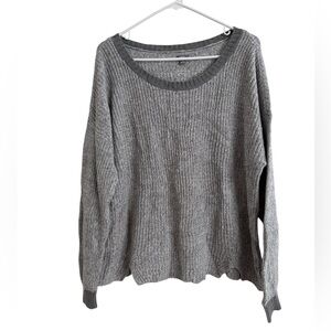 aerie Gray Ribbed Scoop Neck Sweater